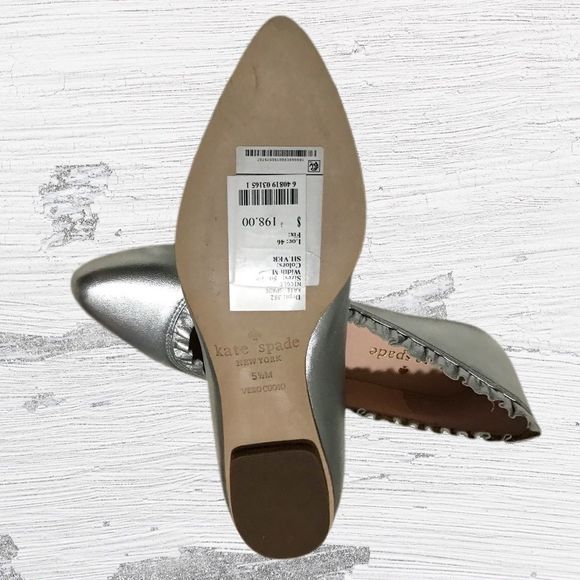 NIB $198 kate spade | Nicole | Ruffle Trim Leather Flats |Slip Ons in Silver - Picture 8 of 12